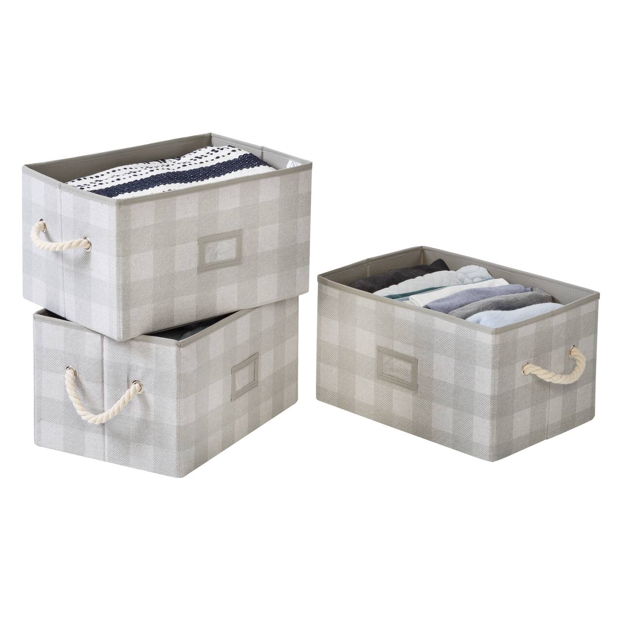 Honey Can Do Gray Plaid Large Collapsible Fabric Storage Bins With